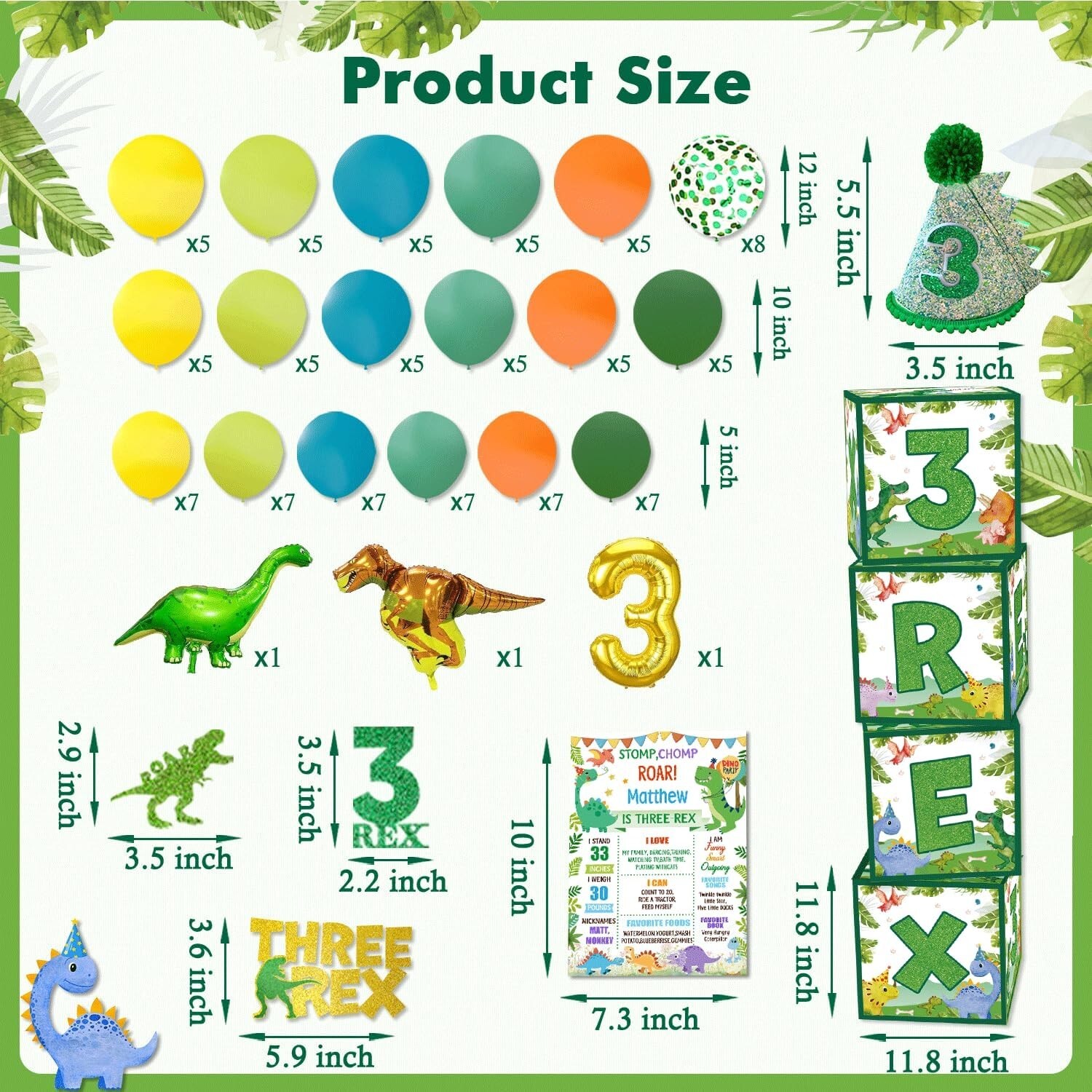 147pcs Three Rex Birthday Decorations,Dinosaur Party Decorations for 3 Years Old gallery