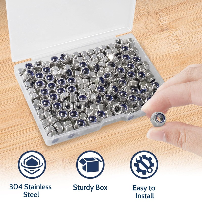 190 Pack M5-0.8mm Nylon Insert Hex Lock Nuts, 304 Stainless Steel A2-70 Lockn... gallery