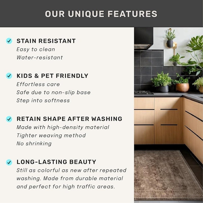 Machine Washable Non-Slip Runner Rug Pet Friendly Easy Care Home Decor New gallery