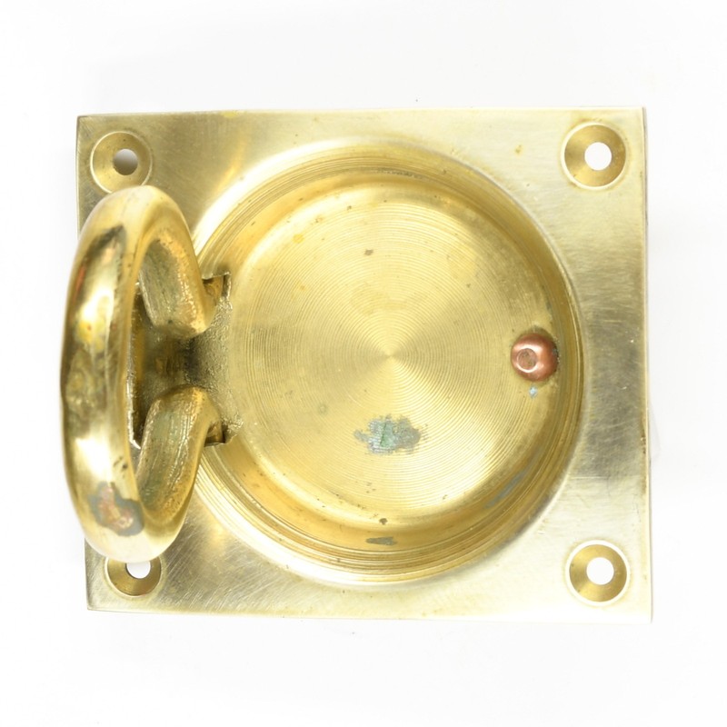 Vintage Recessed Brass Flush Ring Pull 3 x 3.375 in Chest Trap Door Hatch Loop gallery
