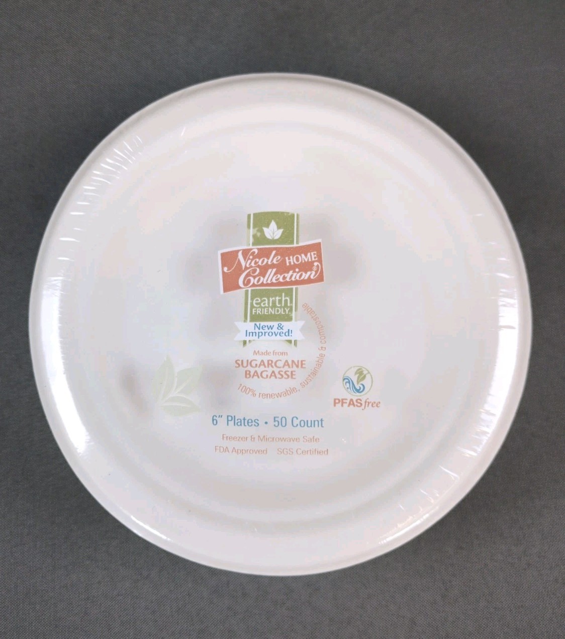 Nicole Home Collection Eco Friendly Sugarcane Paper Plates - 6" Plates 50 Count gallery