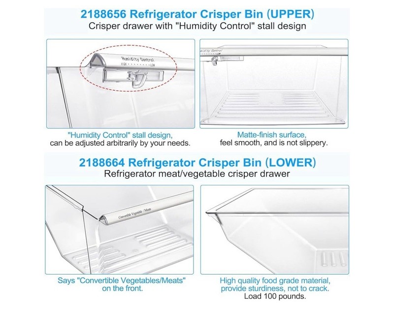 2 Pack 2188656 Fridge Crisper Drawer Refrigerator 2188664 Fits Whirlpool Upgrade gallery