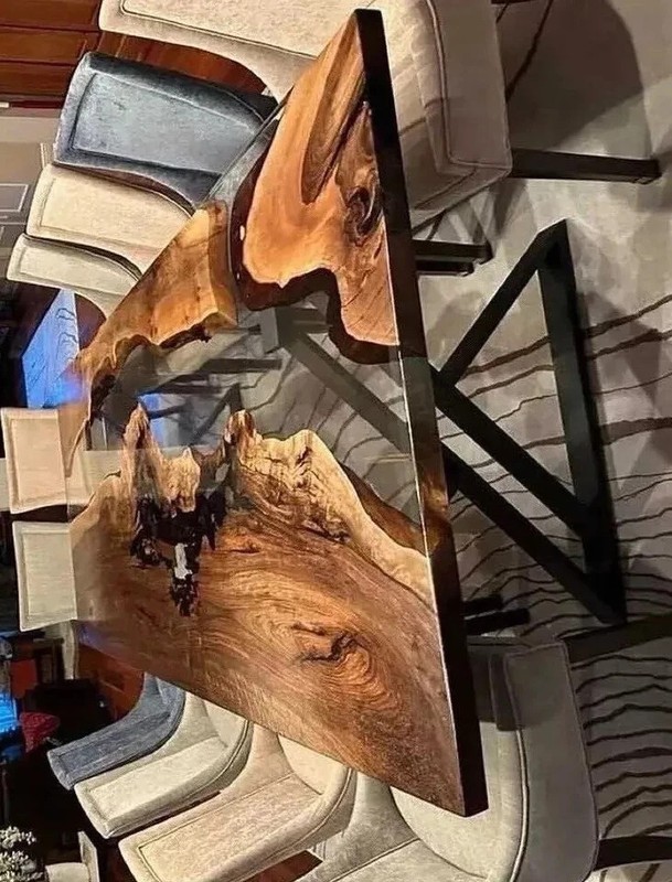 Clear Epoxy Live Edge Walnut Dining Table – 60" x 30" Custom Handmade Tabletop gallery