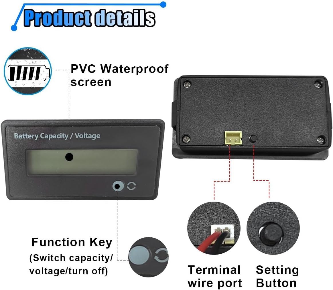 12V 24V 36V 48V Battery Meter, Lead-Acid Lithium-ion Battery Capacity White gallery