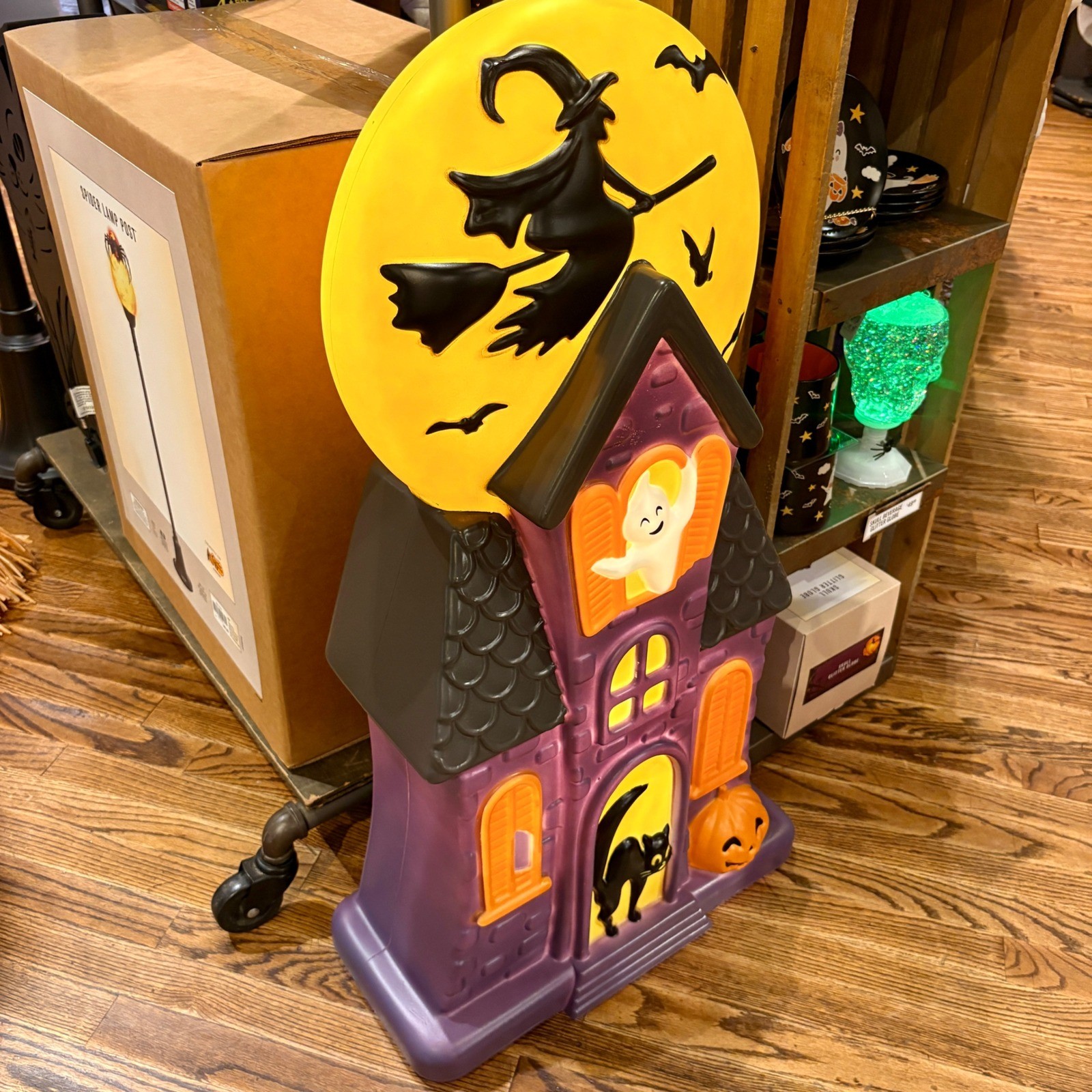 Cracker Barrel 3ft Halloween Haunted House Blow Mold Witch Moon Ghost Pumpkin gallery