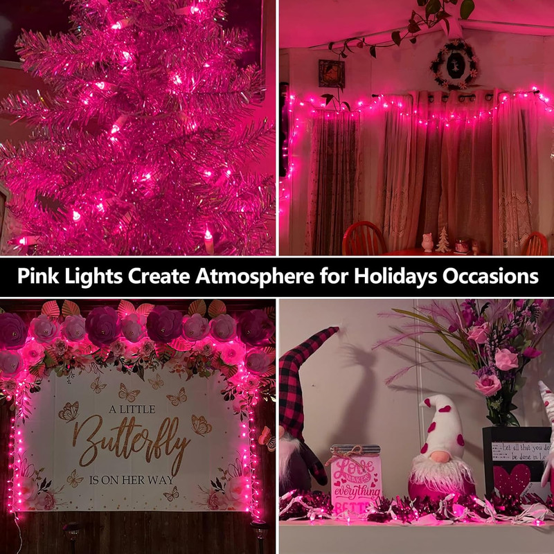 100 Count Mini Pink Lights String, 21Ft Christmas Tree Lights Plug In,Christm... gallery