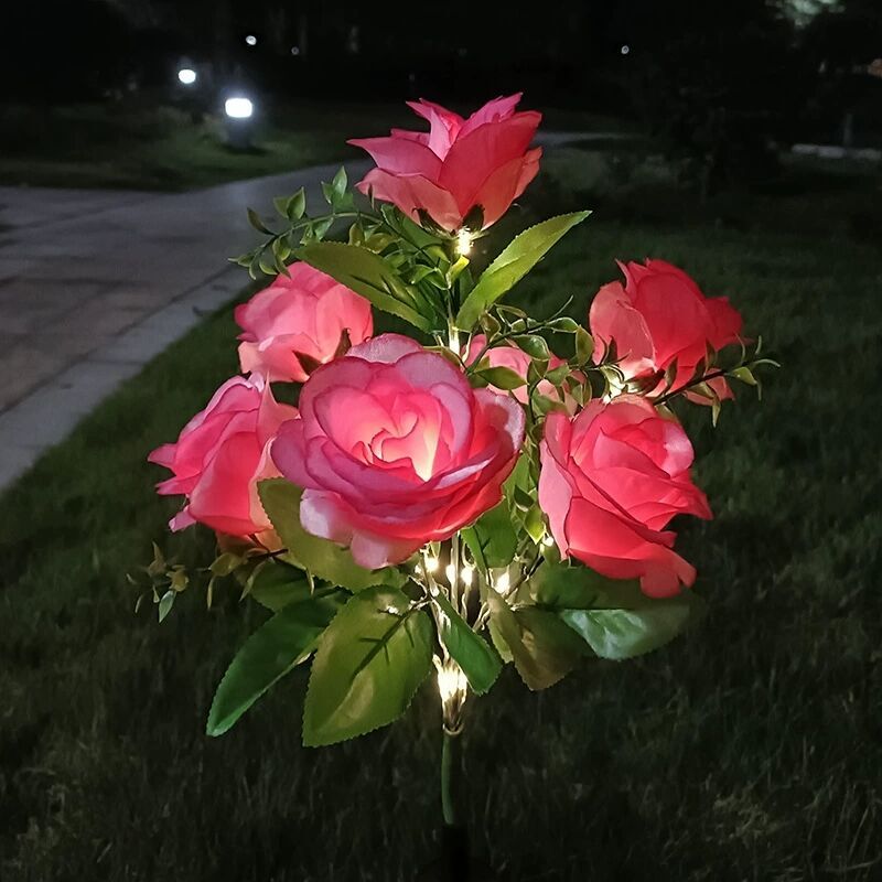 Garden Solar Rose Flowers Lights Outdoor Decorative For Patio Yard Path 7 Heads gallery