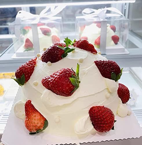 6Pcs Tall Cake Boxes Clear cake Box with Ribbon, white-12x12x10inch-6Pcs gallery