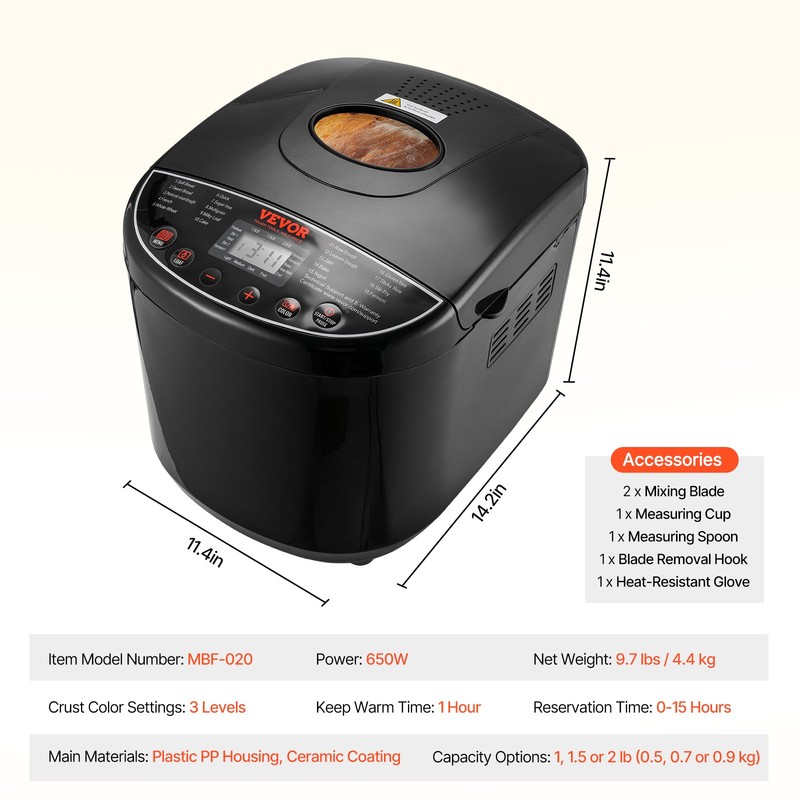 VEVOR 2LB 19-in-1 Bread Maker Automatic Compact Dough Machine Nonstick 3 Colors gallery