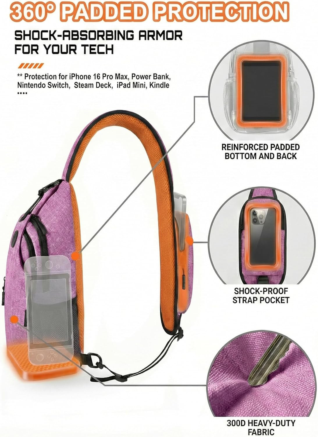 Structured Sling Backpack with Oversized Strap Pocket (Fits Power Bank) - Heavy 3