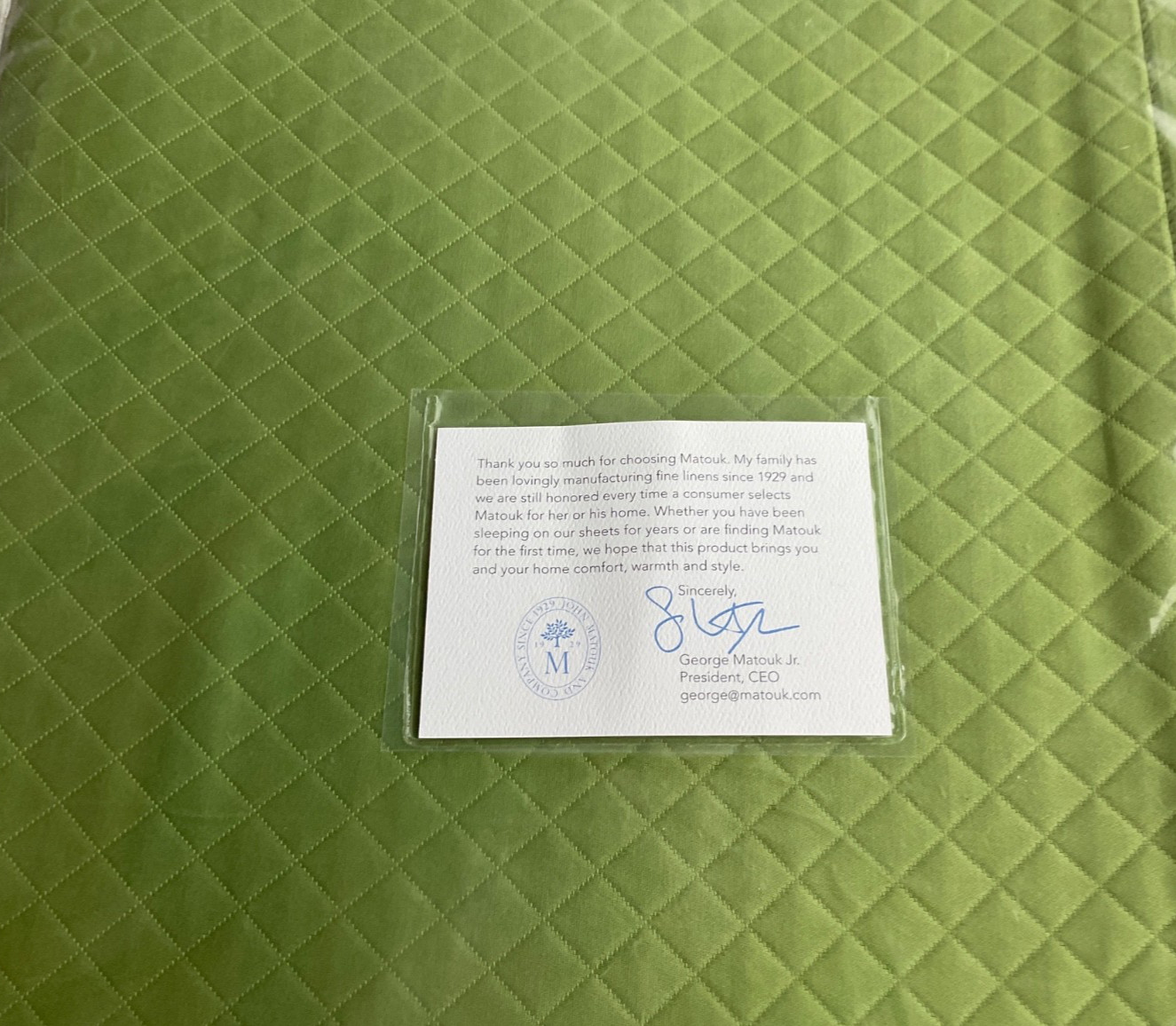 Matouk~Petra~Full/Queen Coverlet~Cotton~Grass Green~Spring~St Patrick~ MSRP $495 gallery