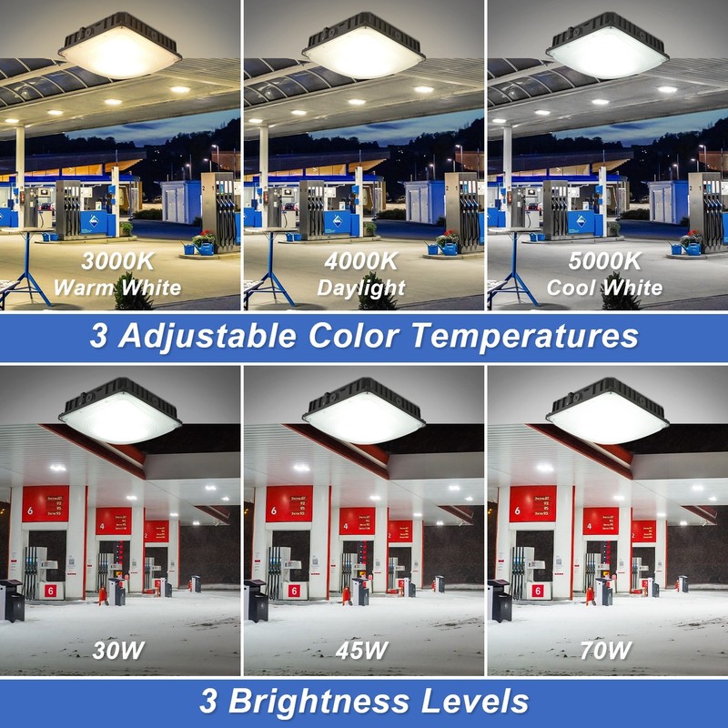 LED Canopy Light 70W/45W/30W Selectable 3CCT 0-10V Dim Gas Station Light ETL&DLC gallery