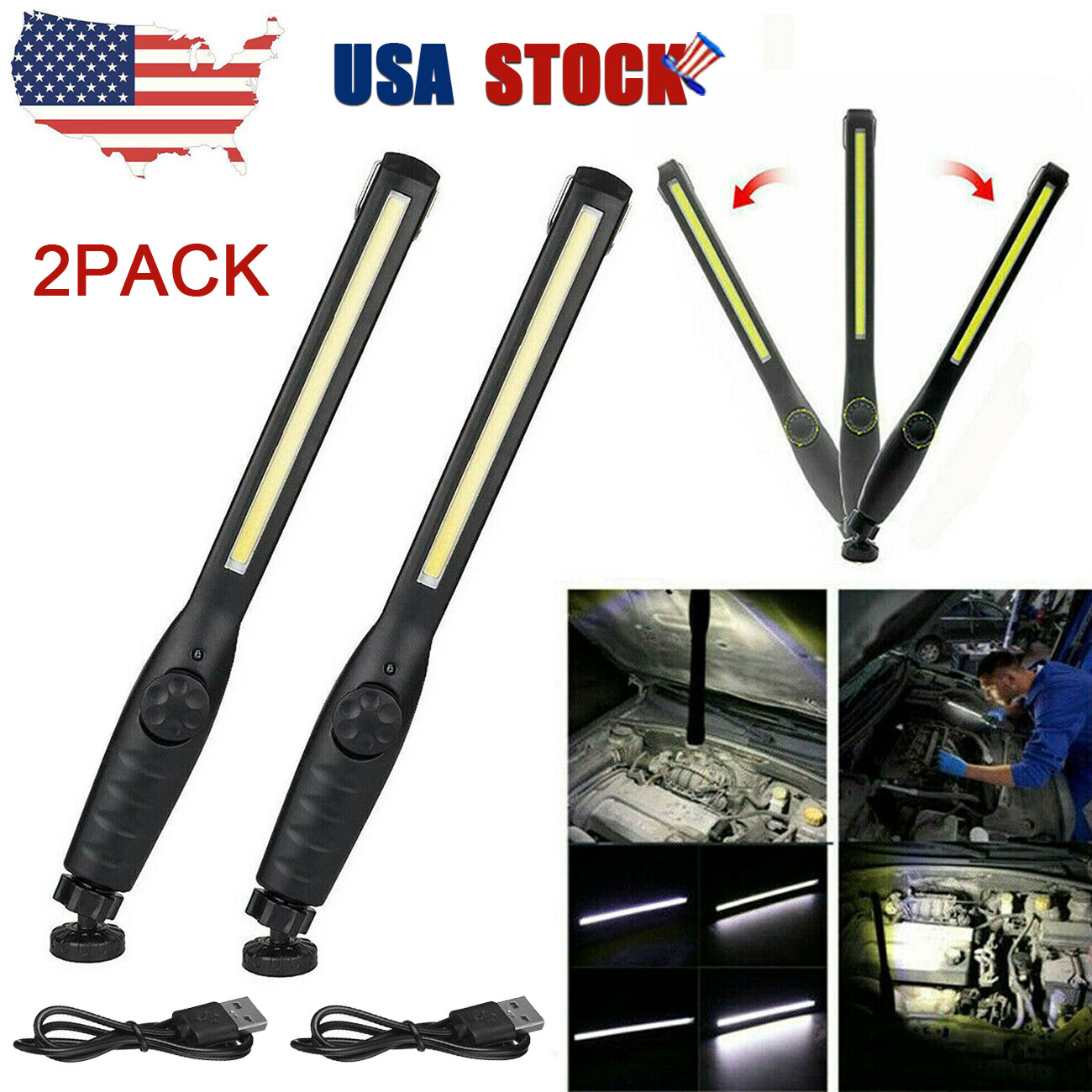 2pcs Rechargeable LED Slim Work Light Mechanic Flashlight Lamp Bar Camping Torch gallery