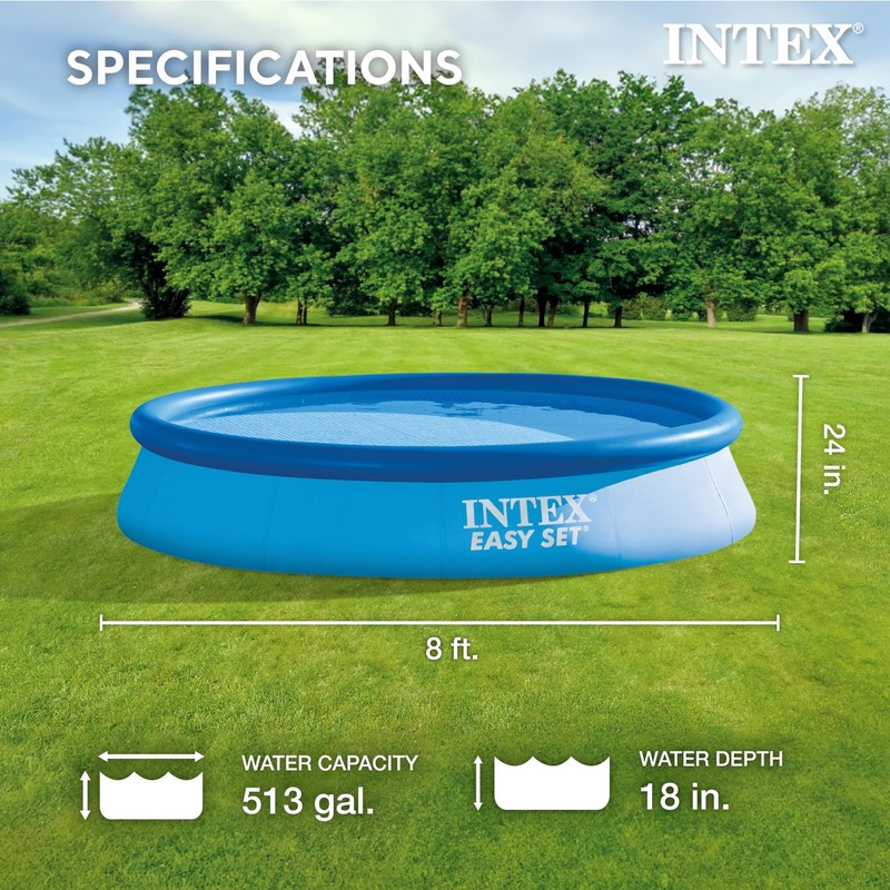 Intex Easy Set 8Ft Round Pool With Filter Pump Summer Fun Inflatable 24In Deep gallery