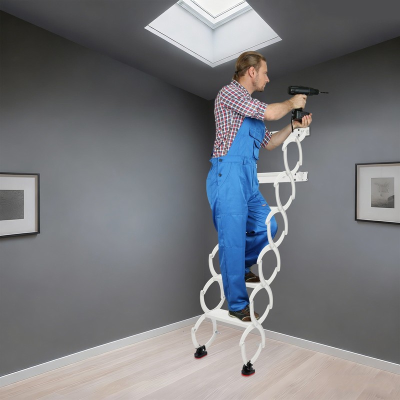 Attic Loft Pull Down Ladder 6 Step Wall Mounted Folding Loft Ladder Stairs White gallery