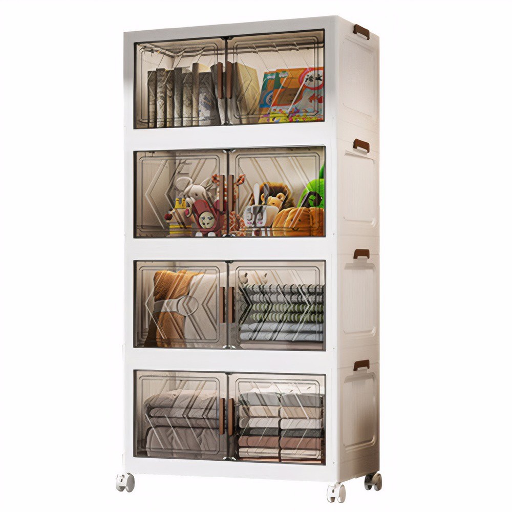 Foldable Storage Bins with Wheels, Stackable Storage Bins with Doors and Lids
