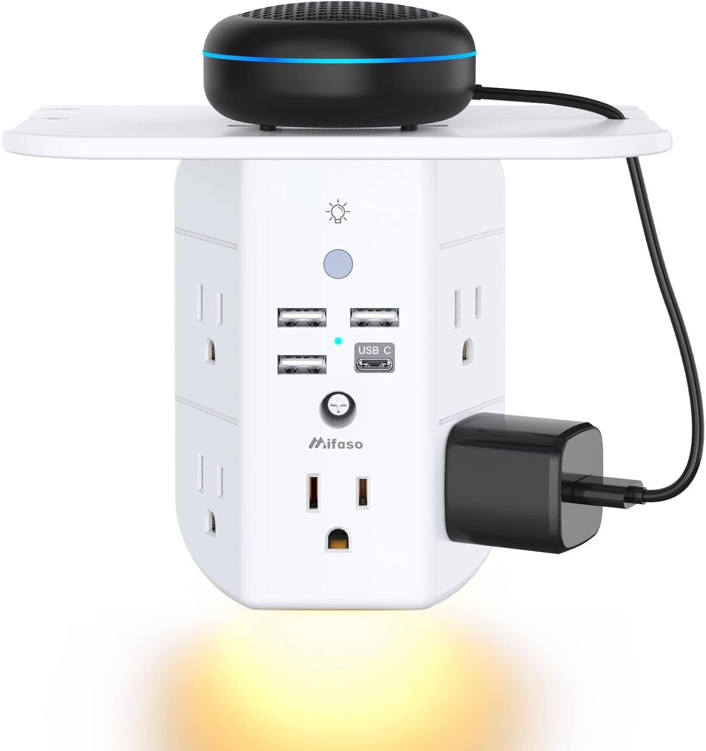 Wall Outlet Extender Surge Protector 9 in 1 USB C Shelf Night Light Power Strip gallery