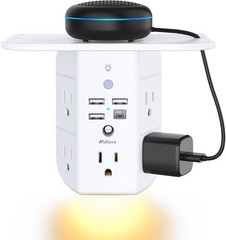 Wall Outlet Extender Surge Protector 9 in 1 USB C Shelf Night Light Power Strip