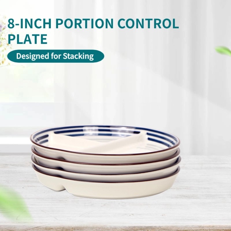8-Inch Ceramic Portion Control Plate Healthy Meal Balance((Adult diet Divider... gallery