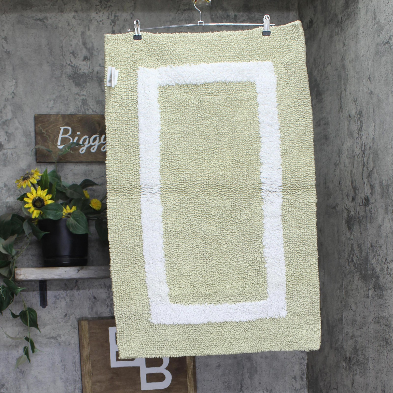 Better Trends Rectangle Textured Patterned Cotton Bath Rug Green / White 22x35 gallery