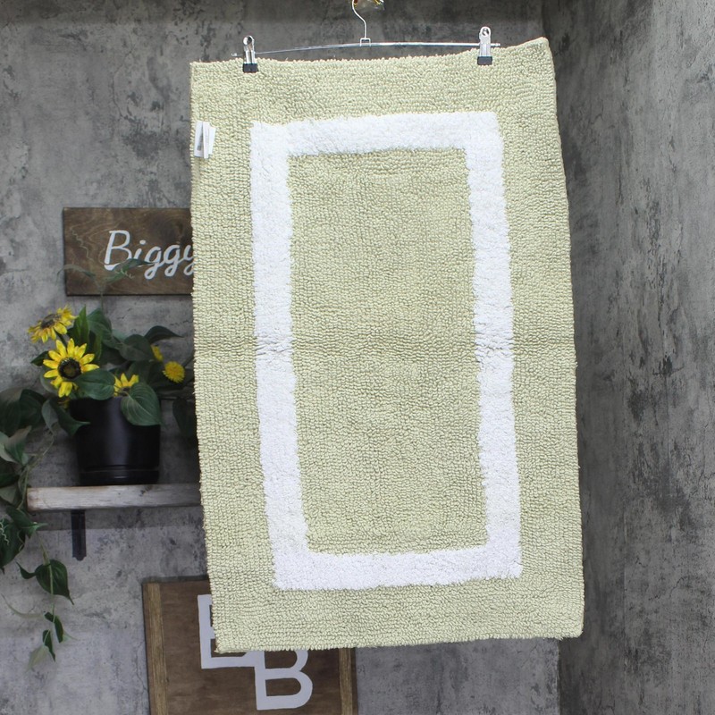 Better Trends Rectangle Textured Patterned Cotton Bath Rug Green / White 22x35 gallery