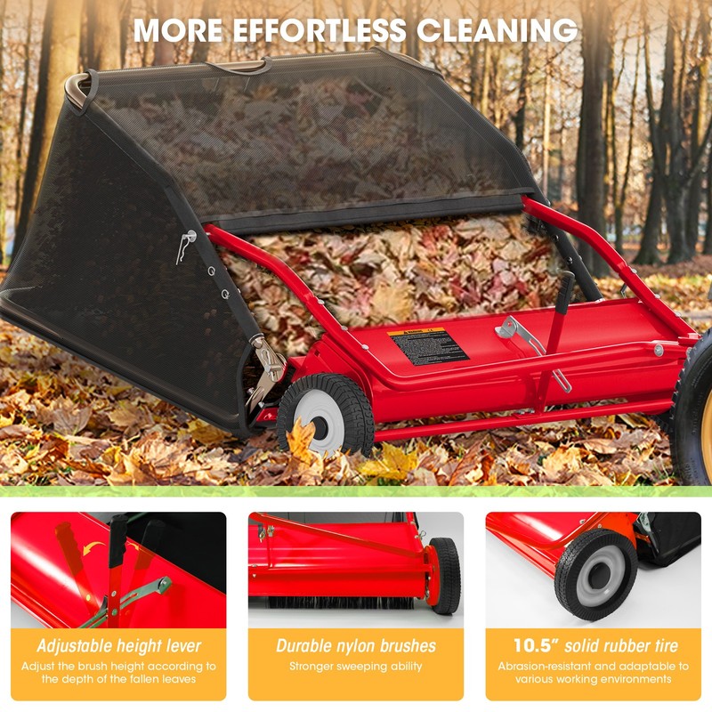 48" Lawn Sweeper Tow Behind Pull Behind Grass Sweeper Heavy Duty Leaf Collector gallery