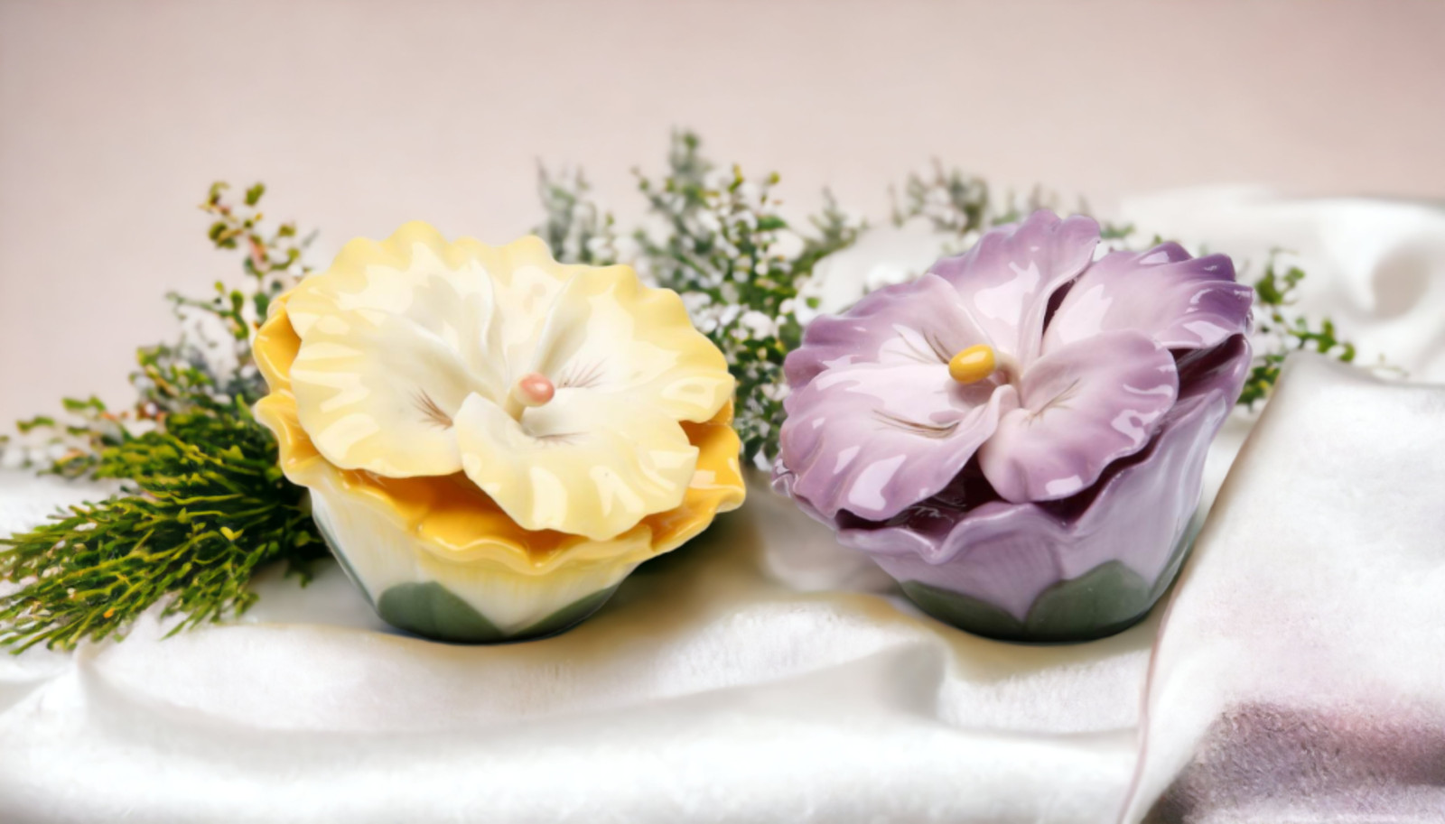 Ceramic Pansy Flower Salt & Pepper Shakers, Home Décor, Gift for Her, Gift for M gallery