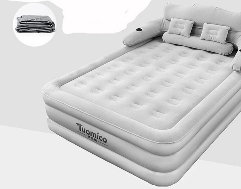 Inflatable High Raised Double King Size Air Bed Mattress w/Pump Pillow Set grey gallery
