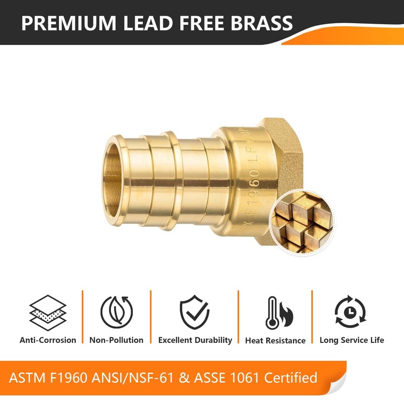 EFIELD 5 to100 Pack Pex A 3/4" x 1/2" Female NPT Adapter Expansion Brass Fitting gallery