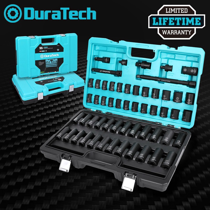 DURATECH 55-Pieces 1/2" Impact Socket Set Deep Impact Sockets SAE Metric 6 Point gallery