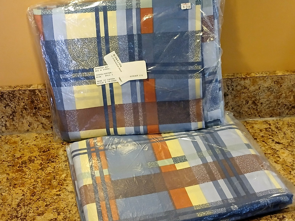 1-PAIR Stanton Rod-Pocket Drapes Poly-Cot Blu-Rust-Burg.-Yel-Grn Plaid 84" x 84"