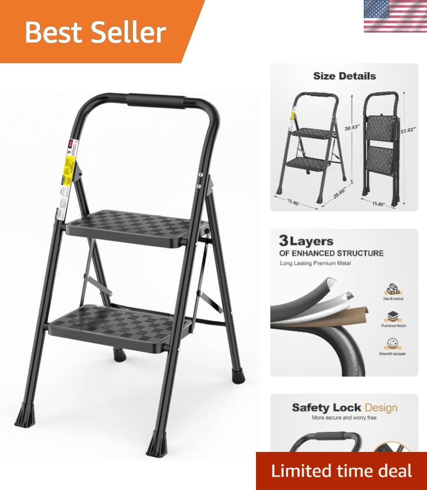Lightweight 2-Step Folding Ladder with Safety Features - 330 lb Capacity gallery