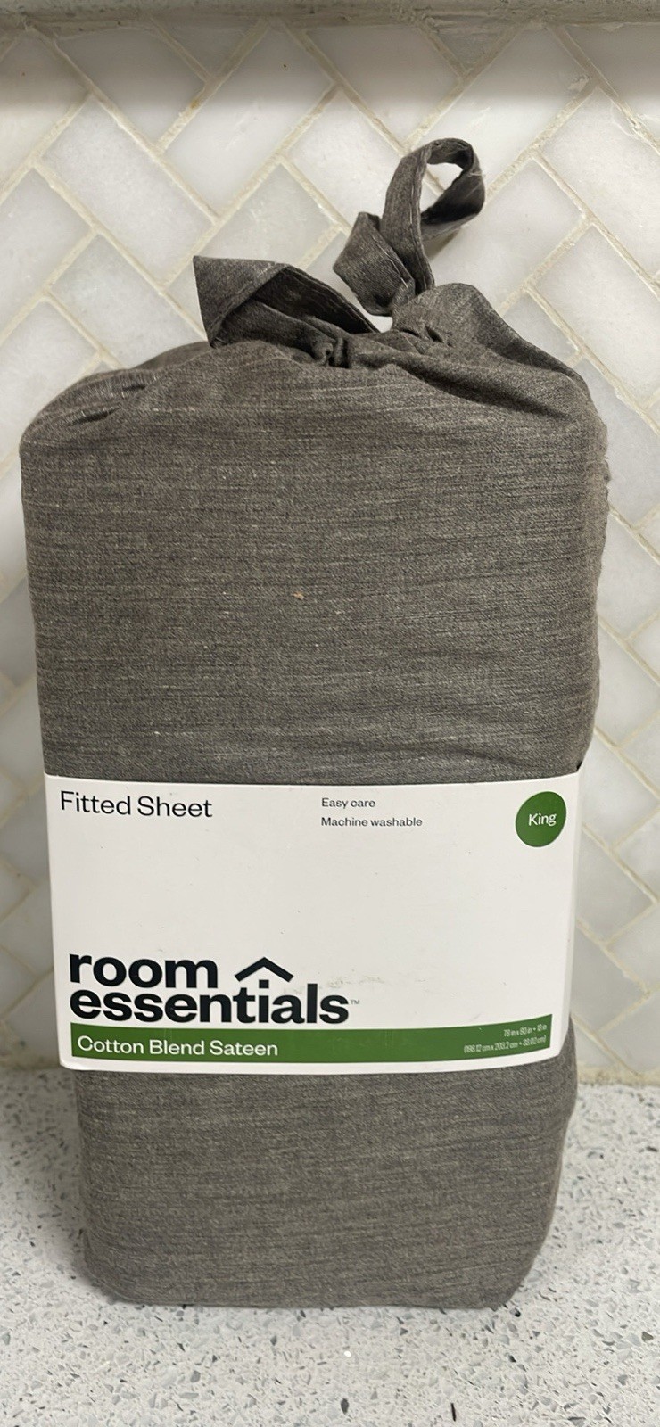 Room Essentials Cotton Blend Sateen Fitted Sheet King Heather Grey gallery