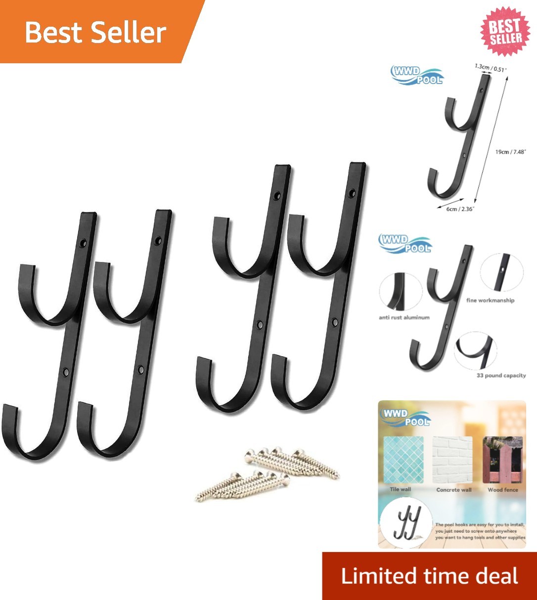 33 lbs Capacity Heavy Duty Pool Equipment Hooks - 2 Pack for Easy Organizing gallery