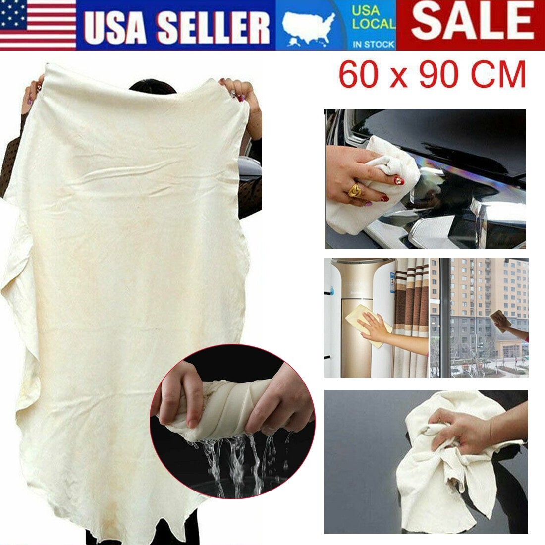 Natural Chamois Leather Car Drying Towel Shammy Cleaning Cloth Absorbent 60x90cm gallery