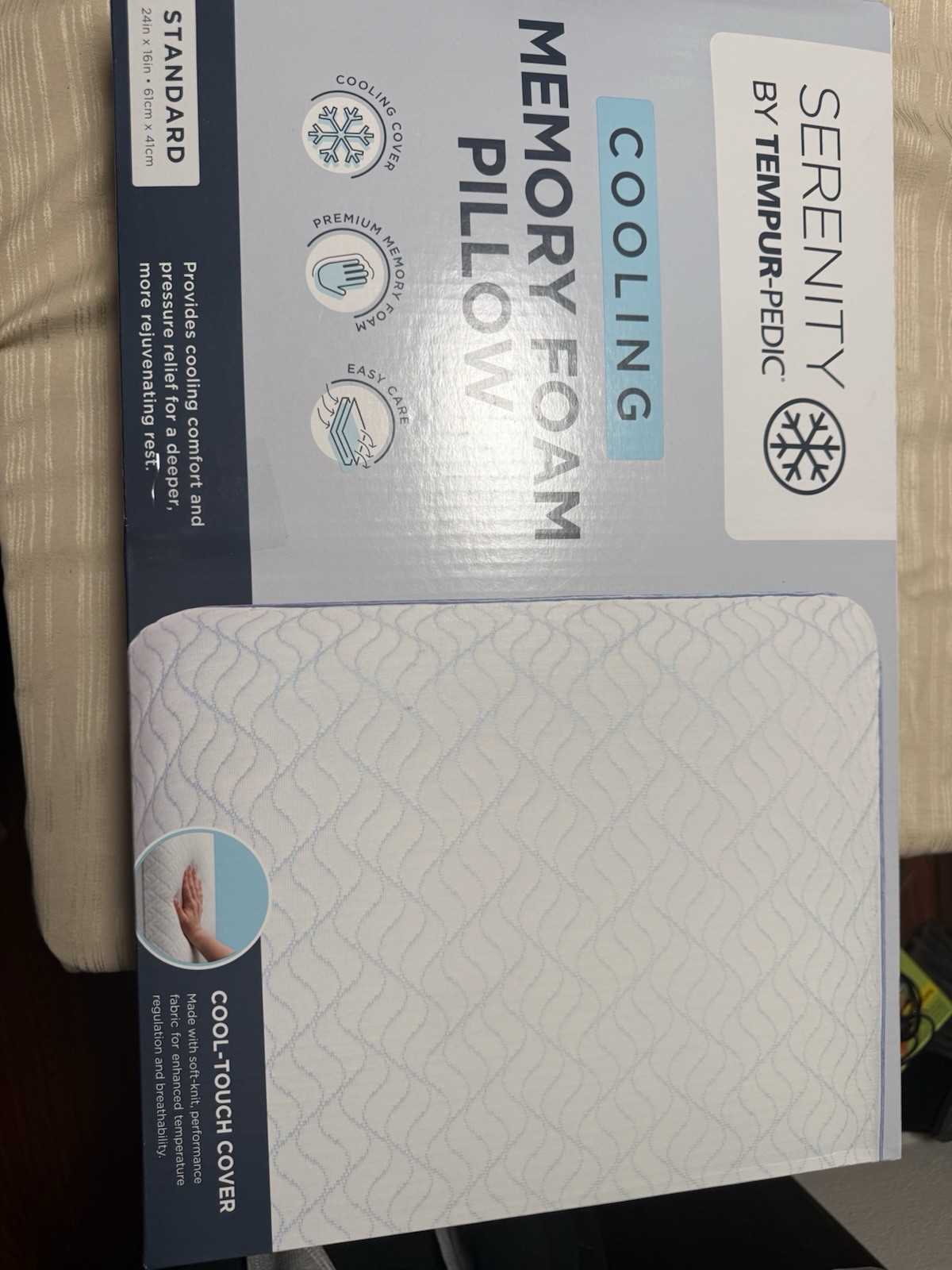Tempur-Pedic Serenity Cooling Memory Foam Bed Pillow 24x16in Machine Washable gallery