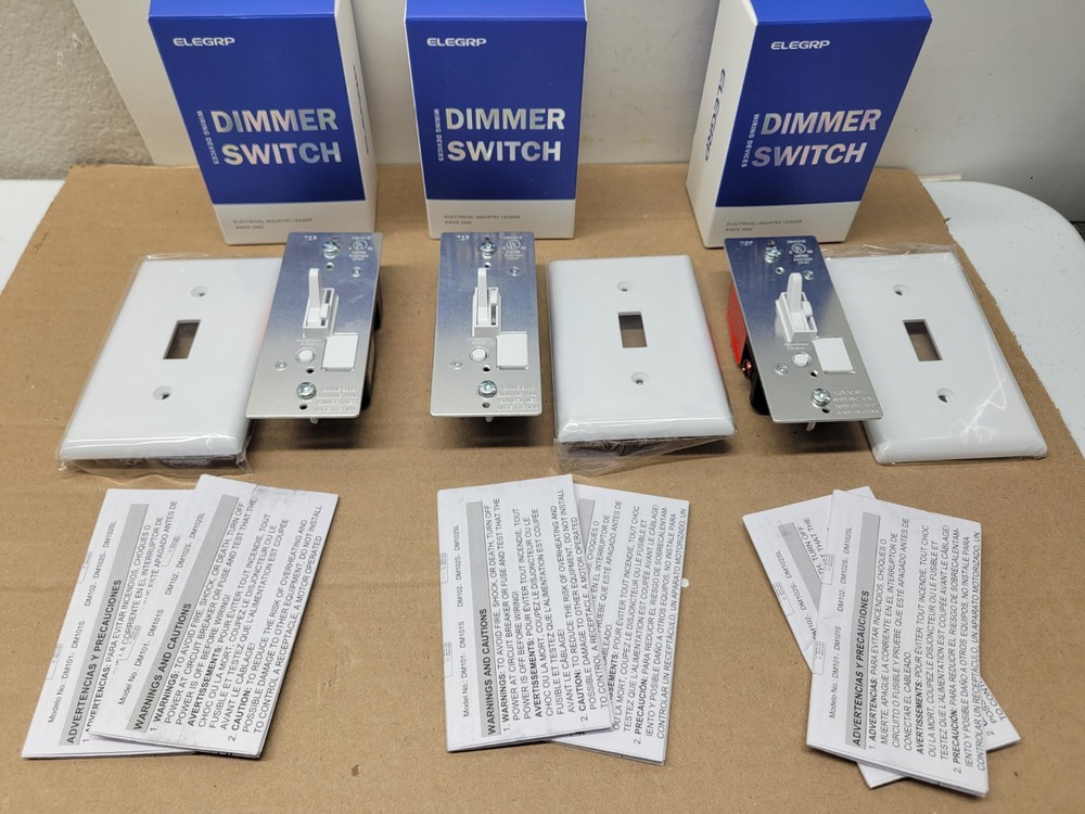 3 Pack ELEGRP DM101S-WH2 Toggle Dimmer Switch NEW