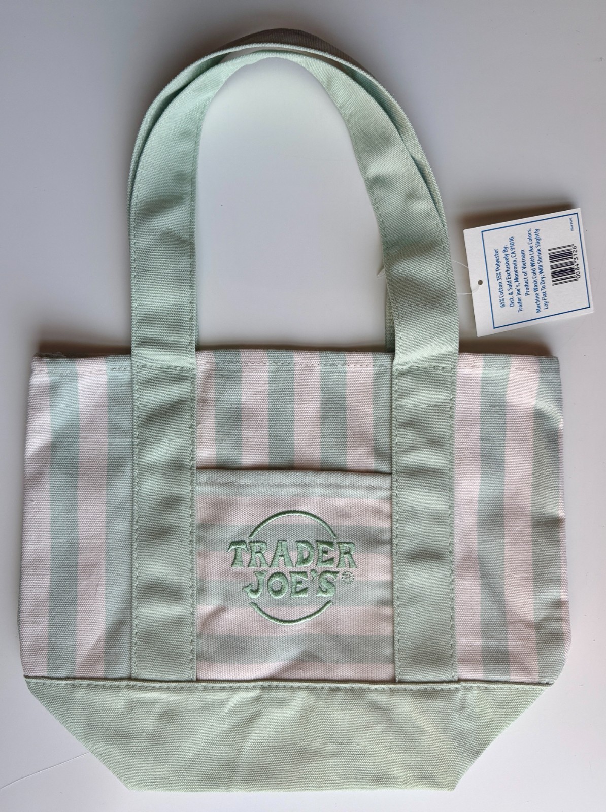Trader Joe's Striped Mini Canvas Tote Bag - Green - Summer 2026 Limited Release gallery