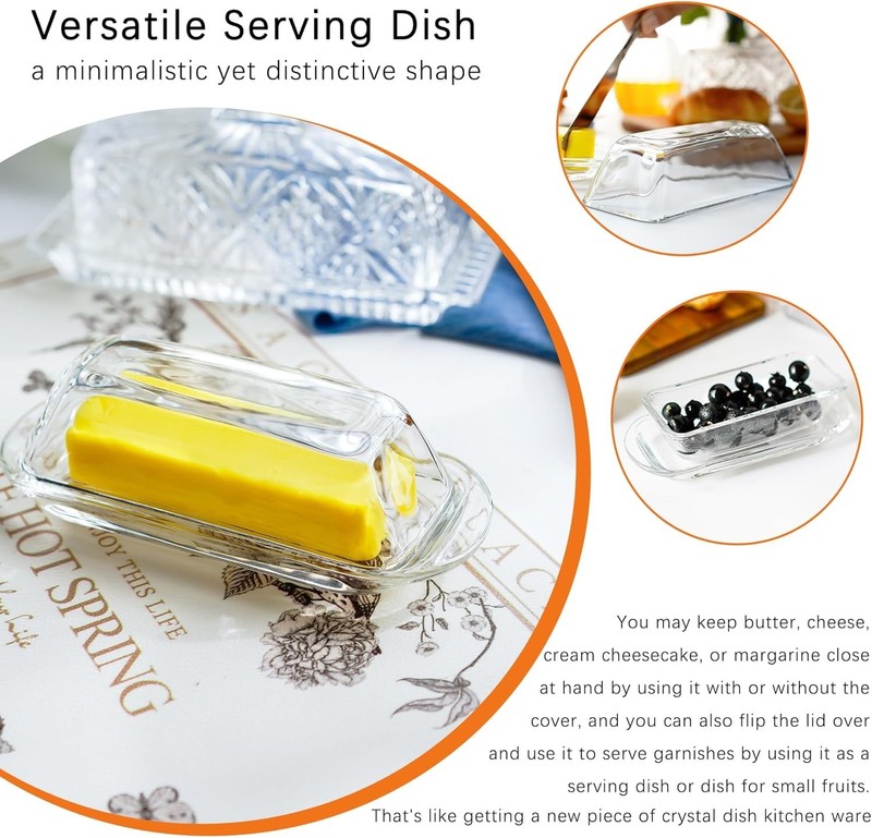 Versatile 7 Inch Crystal Butter Dish with Lid - Perfect for Gifts & Everyday Use gallery