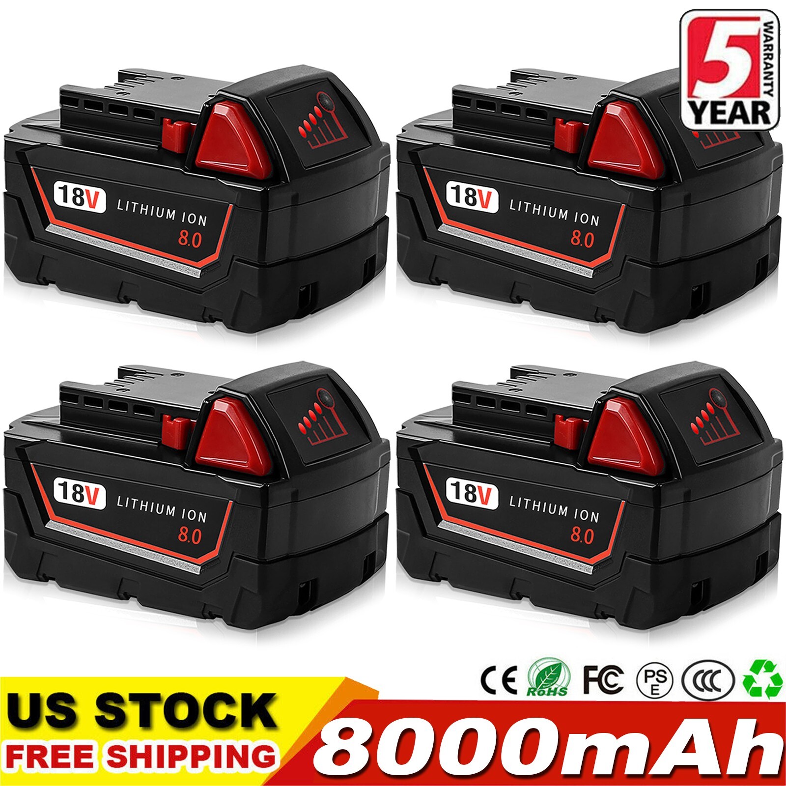 4 PACK For Milwaukee for M18 8.0Ah Lithium Extended Capacity Battery 48-11-1860 gallery
