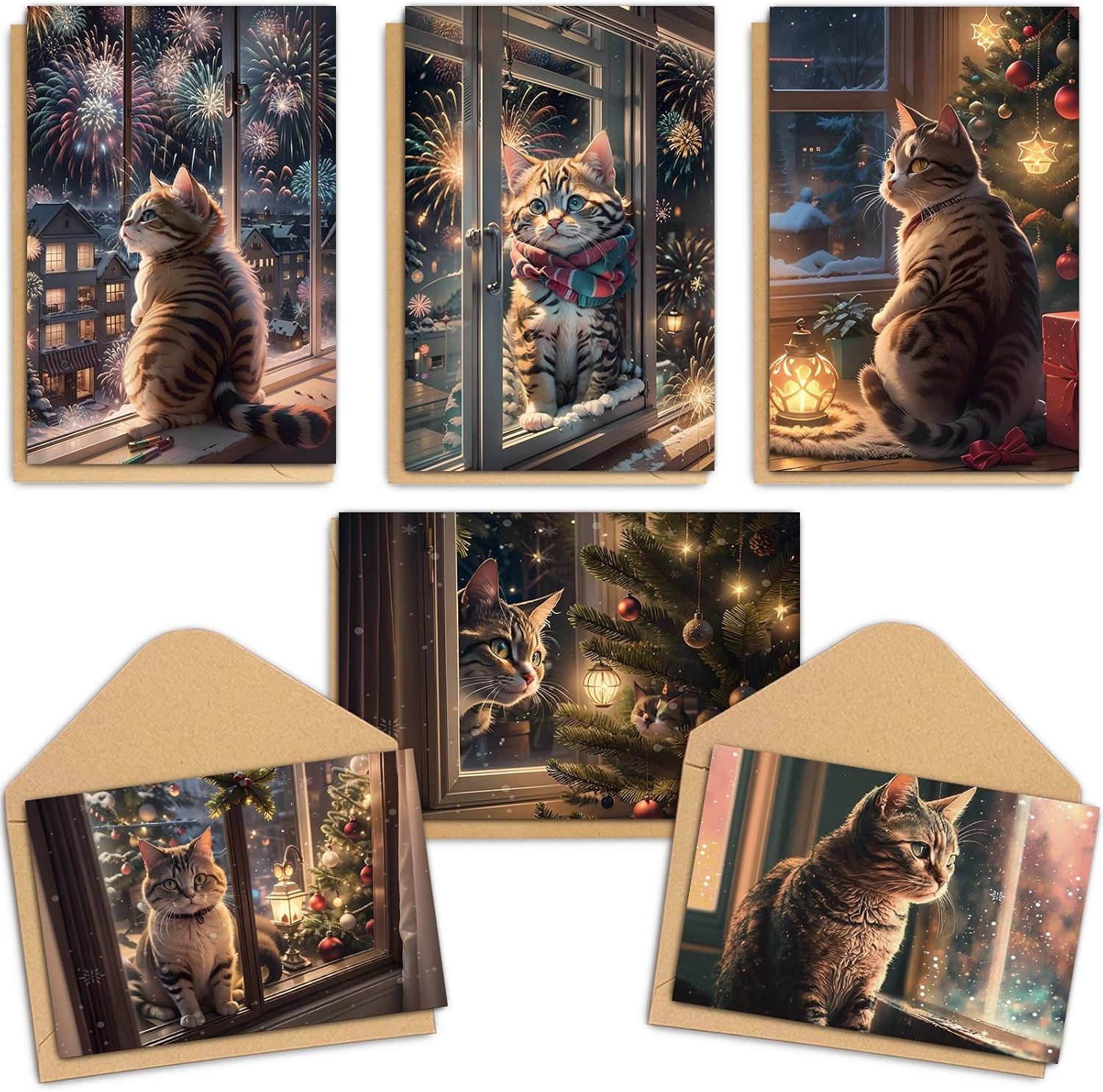 24 Pack Cat Christmas Cards with Envelopes & Stickers, 4 x 4 x 6 inches, 067 gallery