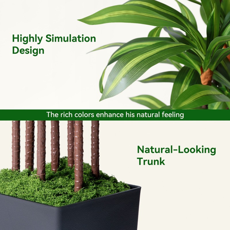 Artificial Dracaena Tree with Lights, 5Ft Fake Plants Black Tall Planter Indoor gallery