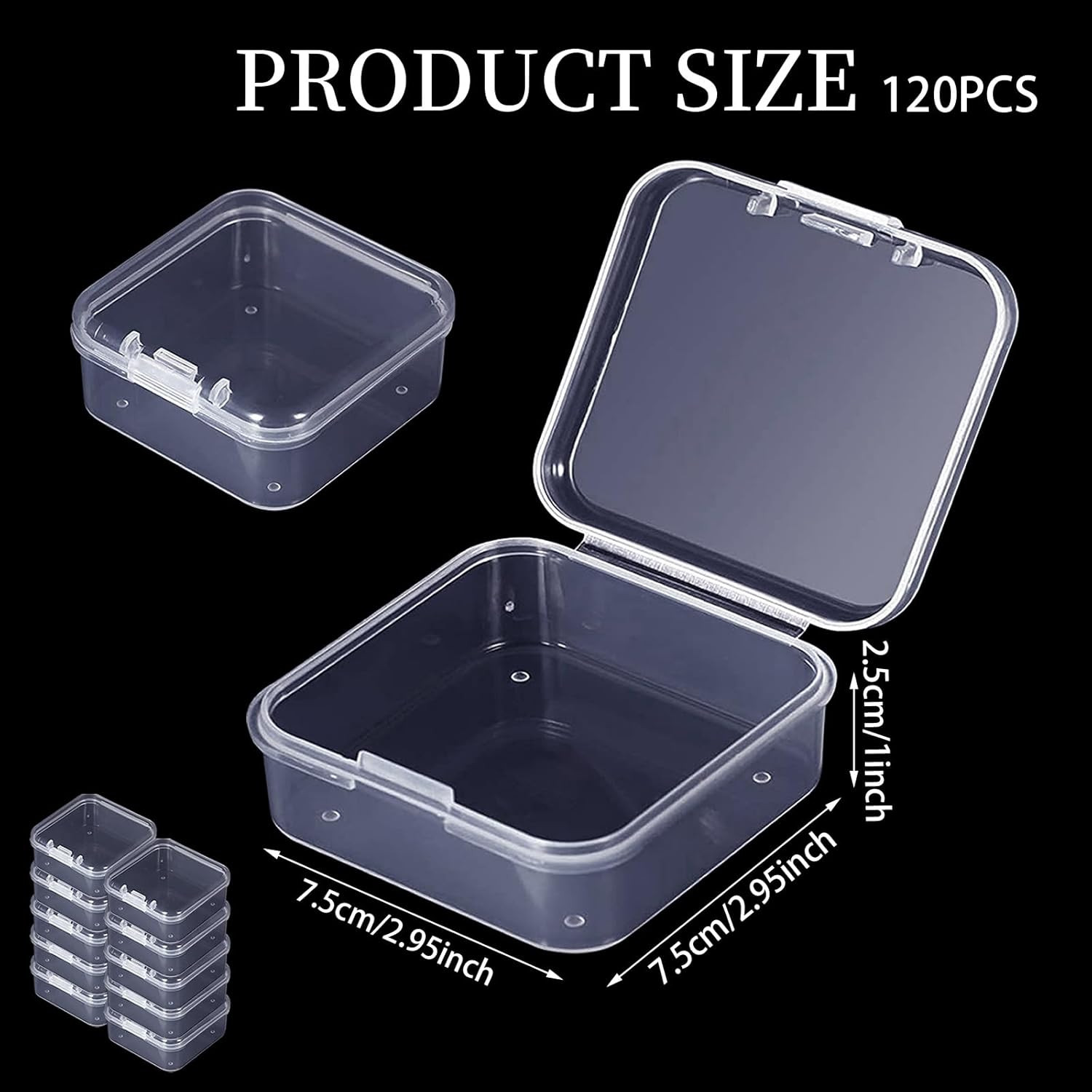 120 Pcs 3 X 3 X 1 Inch Plastic Bead Storage Container with Hinged Lids, Clear Sm gallery