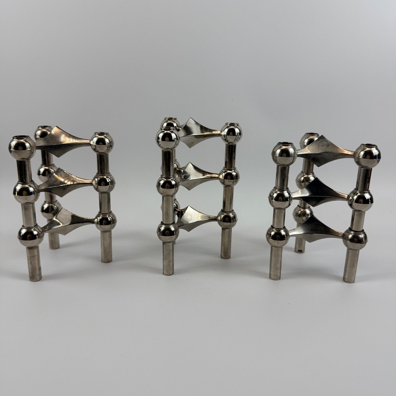 Stoff Nagel BMF Stacking Modular Chrome Candle Holders West Germany Lot of 9 gallery