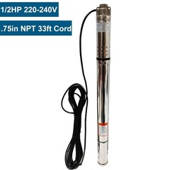 2″ OD 1/2HP Deep Well Submersible Pump 220V 4.4GPM 164FT Max 33FT Cord 3/4in NPT