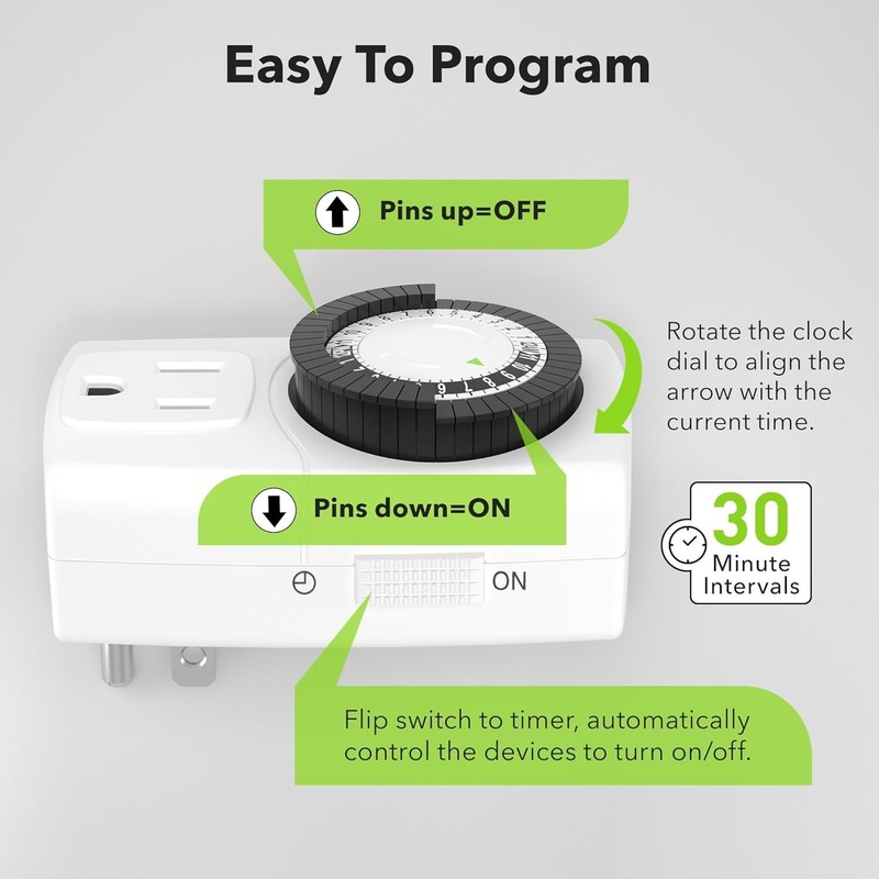 Indoor Mini Mechanical Outlet Timer 3-Prong 24-Hour 2-Pack for Lamps Devices gallery