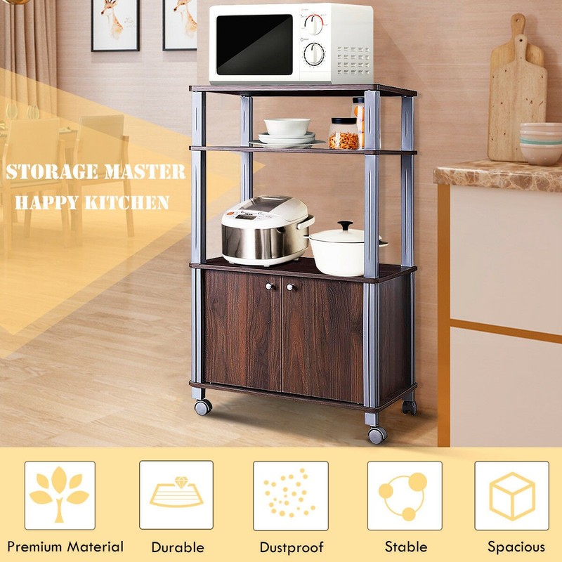 Bakers Rack Microwave Stand Rolling Storage Cart Multi-functional Display Walnut gallery