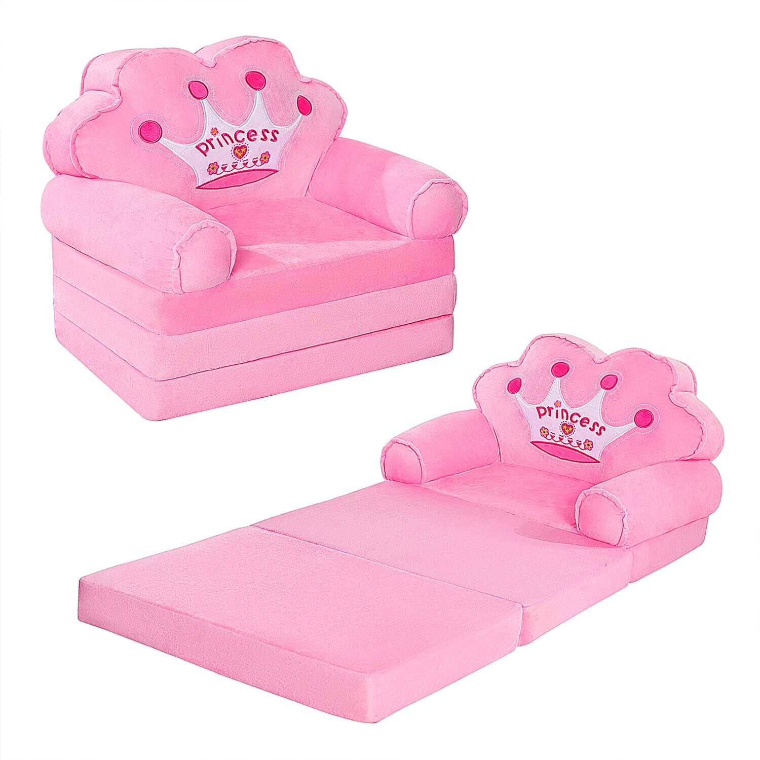 Kids Foldable Sofa Bed Princess Chair for Toddlers 1-3 Pink Cartoon Shape Hig... gallery