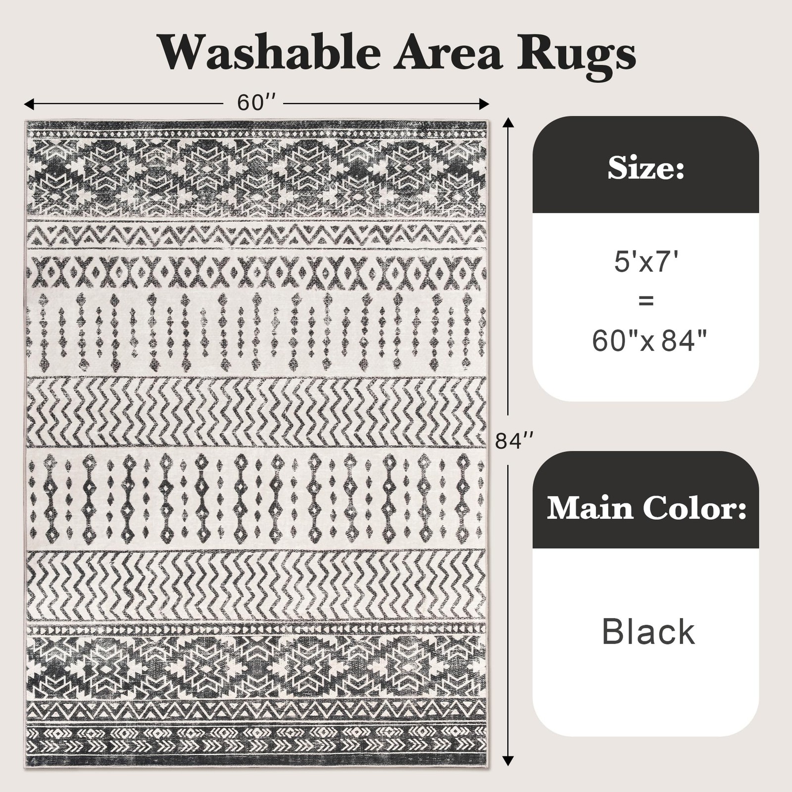 5x7 Ft Black Moroccan Geometric Area Rug UltraThin Washable AntiSlip Floor gallery