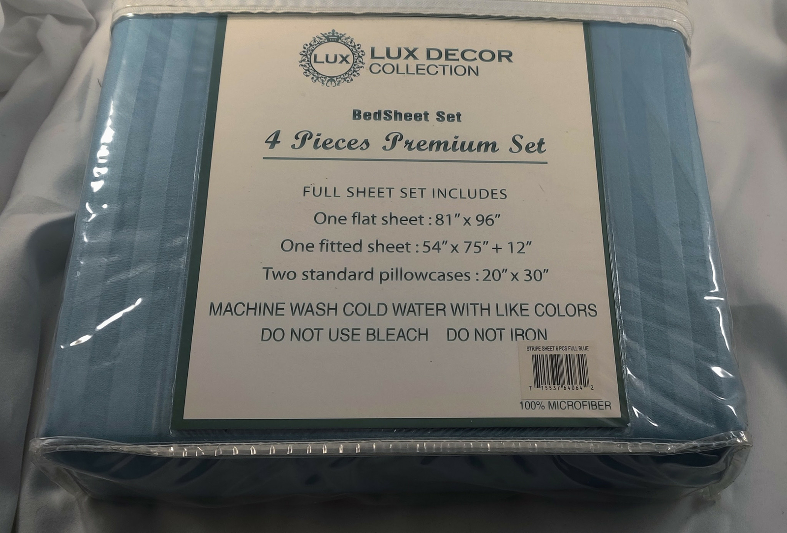 Lux Decor Collection 1800 Series Premium Full Sheet 4 Pc Set Blue Stripe gallery